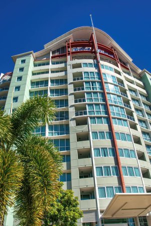 Photo for Brisbane, Australia - August 14, 2009: Tall hotel in the city center on a sunny day. - Royalty Free Image