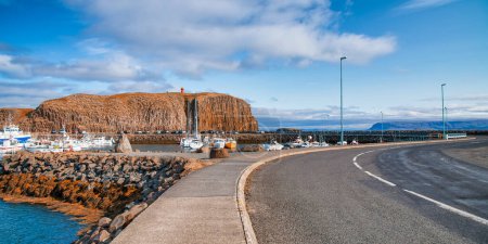 Photo for Stykkisholmur city port with boats on a beautiful summer day, Iceland. - Royalty Free Image