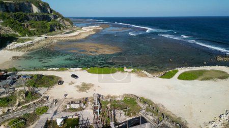 Photo for Aerial view of Melasti Ungasan Beach and Shipwreck in Bali, Indonesia - Royalty Free Image