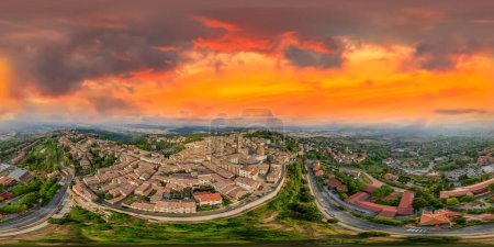 Photo for Volterra aerial skyline at sunset, Italy. Full spherical seamless panorama 360 degrees - Royalty Free Image