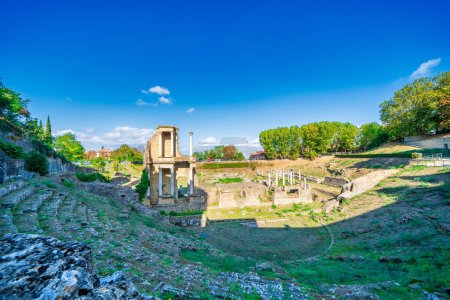 Photo for Volterra, Pisa. Roman theatre ruins at sunset. 1st century BC. - Royalty Free Image