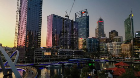 Photo for Aerial view of Perth skyline from Elisabeth Quay at sunset, Western Australia - Royalty Free Image