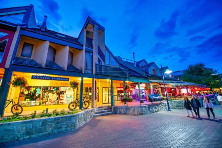Photo for Whistler, Canada - August 12, 2017: Streets of Whistler at night. - Royalty Free Image