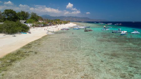 Photo for Amazing aerial view of Gili Meno coastline on a sunny day, Indonesia. - Royalty Free Image