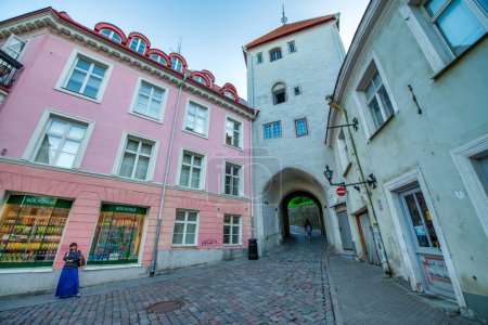 Photo for Tallinn, Estonia - July 14, 2017: Streets and medieval buildings of Tallinn on a summer day. - Royalty Free Image