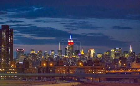 Photo for Lower Manhattan night skyline, NYC. - Royalty Free Image