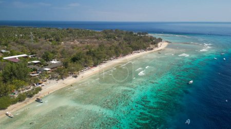 Photo for Amazing aerial view of Gili Trawangan coastline on a sunny day, Indonesia. - Royalty Free Image