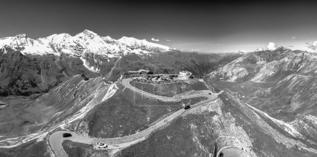 Photo for Panoramic aerial view of Grossglockner alpin peaks in summer season from drone, Austria - Royalty Free Image