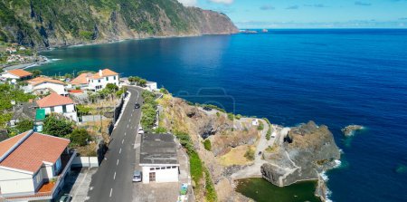 Aerial view of Seixal coastline in Madeira, Portugal.