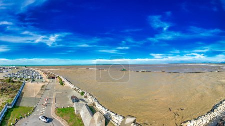 Photo for Storm in Marina di Pisa, Tuscany. Fury of the waves on the coast, aerial view on a sunny morning. - Royalty Free Image