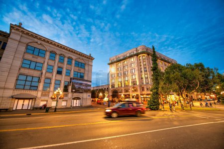 Photo for Vancouver Island, Canada - August 14, 2017: Buildings of Victoria at night. - Royalty Free Image