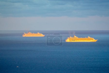 Photo for Cruise Ships at sunset from the helicopter. - Royalty Free Image