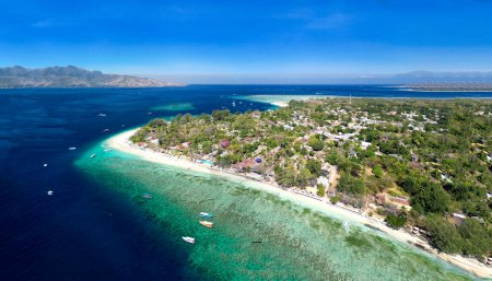 Photo for Amazing aerial view of Gili Air coastline on a sunny day, Indonesia. - Royalty Free Image