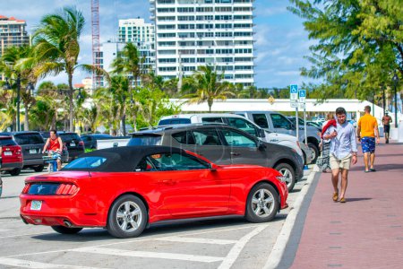 Photo for Fort Lauderdale, FL - February 29, 2016: Car park along the main road. - Royalty Free Image