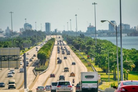 Photo for Miami, FL - February 24, 2016: Florida interstate to Miami Beach. - Royalty Free Image