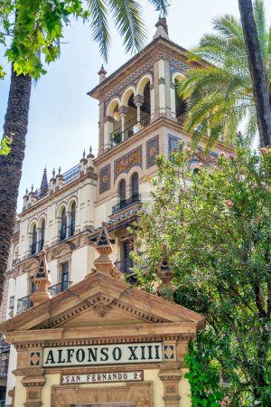 Photo for Sevilla, Spain - April 2023: Hotel Alfonso XIII in Sevilla. - Royalty Free Image