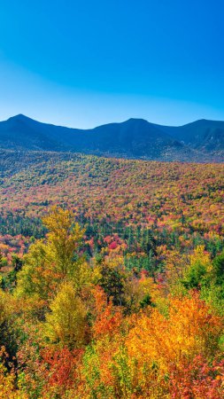 Foto de Follaje otoñal en temporada de otoño. Paisajes rojos de otoño en otoño, árboles y montañas de Nueva Inglaterra. - Imagen libre de derechos