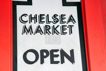 Photo for Chelsea Market open sign along the street of New York. - Royalty Free Image