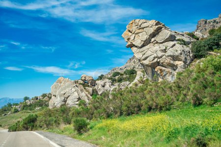 Foto de Paisaje kárstico del Torcal de Antequera en Andalucía. Gran valle con vegetación mediterránea rodeado de paredes verticales de piedra caliza - Imagen libre de derechos