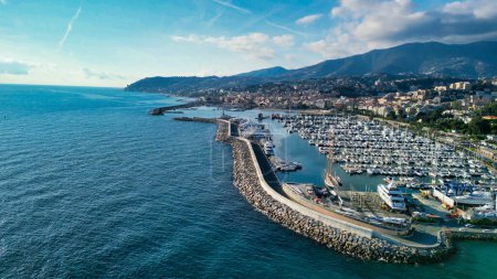 Photo for Sanremo, Italy. Aerial view of city port and skyline on a sunny afternoon - Royalty Free Image