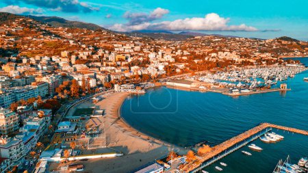 Photo for Sanremo, Italy. Aerial view of city port and skyline on a sunny afternoon - Royalty Free Image