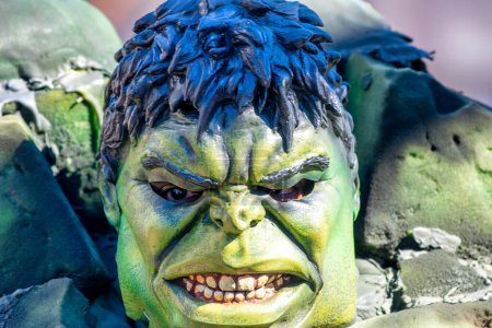 Photo for New Orleans, LA - February 9, 2016: The Incredible Hulk mask along the Mardi Gras Parade. - Royalty Free Image