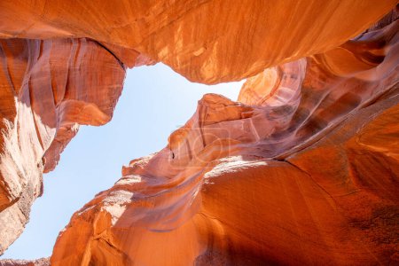 Photo for Beautiful wide-angle view of incredible sandstone formations in famous Antelope Canyon on a sunny day, American Southwest, Arizona, USA. - Royalty Free Image