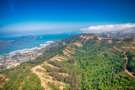 Photo for Outskirts and countryside of Sausalito and San Francisco on a sunny day, aerial view. - Royalty Free Image