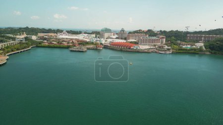 Photo for Sentosa Beach, Singapore. Aerial view of beach and coastline on a sunny day. - Royalty Free Image