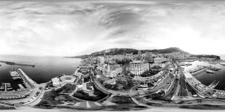 Téléchargez les photos : Montecarlo. Vue aérienne panoramique de Monaco au coucher du soleil. Images sphériques à 360 degrés - en image libre de droit