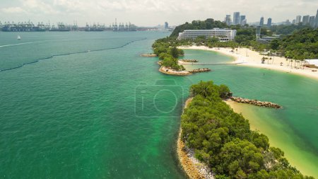Photo for Sentosa Beach, Singapore. Aerial view of beach and coastline on a sunny day. - Royalty Free Image