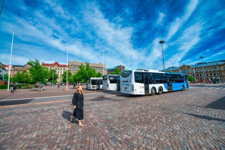 Photo for Helsinki, Finland - July 3, 2017: Helsinki central train station on a sunny summer day. - Royalty Free Image