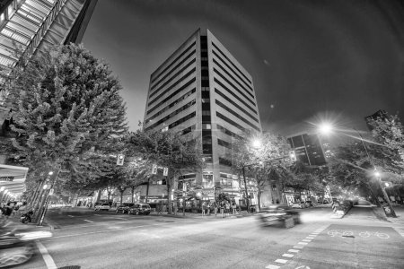 Photo for City streets and buildings at night, Vancouver. - Royalty Free Image
