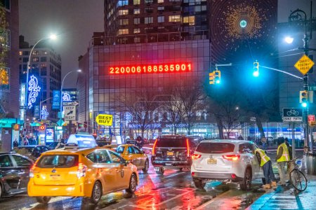 Photo for New York City - December 1, 2018: Traffic along Union Square at night. - Royalty Free Image