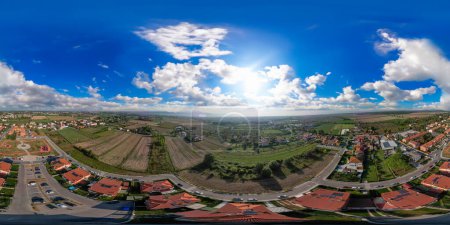 Aerial view of italian countryside village and homes with park - 360 degrees photo.. Full spherical seamless panorama 360 degrees