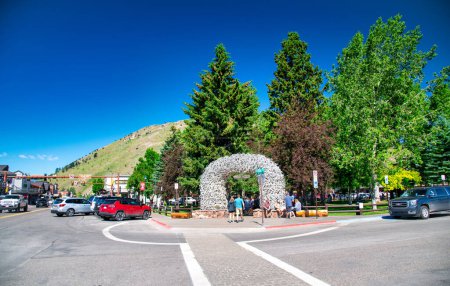 Photo for Jackson Hole, WY - July 12, 2019: City streets and traffic on a sunny summer day. - Royalty Free Image