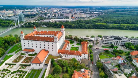 Aerial view of Bratislava Castle and city skyline on a summer afternoon, Slovakia.