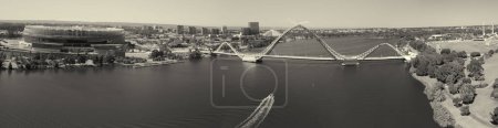 Aerial view of Matagarup Bridge and Swan River in Perth, Australia