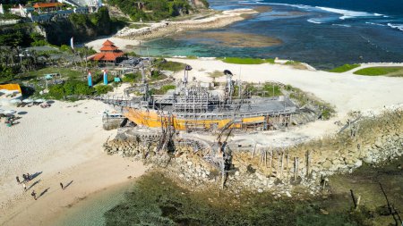Photo for Aerial view of Melasti Ungasan Beach and Shipwreck in Bali, Indonesia - Royalty Free Image