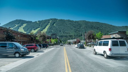 Photo for Jackson Hole, Wyoming. City streets and mountains on a beautiful day. - Royalty Free Image