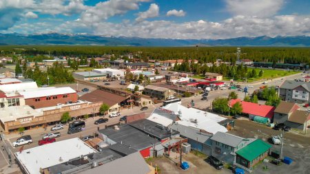 Photo for West Yellowstone, Montana - July 10, 2019: Aerial view of city buildings and streets. - Royalty Free Image