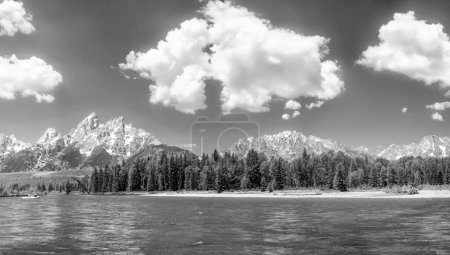 Photo for Grand Teton National Park in summer season. Panoramic view of forest, mountains and river. - Royalty Free Image