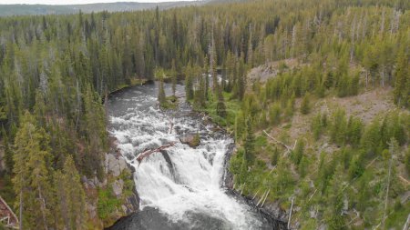 Téléchargez les photos : Vue aérienne imprenable sur les chutes de la rivière Yellowstone dans le parc national. - en image libre de droit