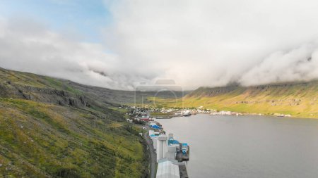 Photo for Aerial view of Seydisfjordur, a small town by the fjords at the northeast part of Iceland. - Royalty Free Image
