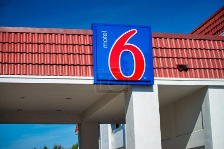 Photo for Portland, Oregon - August 19, 2017: Motel 6 road sign. - Royalty Free Image
