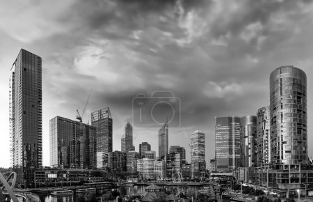 Photo for Aerial view of Perth skyline from Elisabeth Quay at sunset, Western Australia - Royalty Free Image