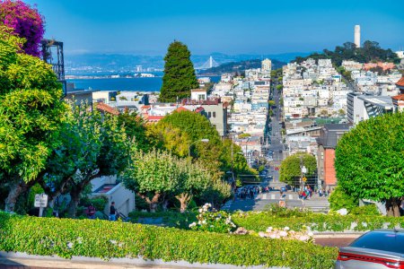 Photo for San Francisco, CA - August 5, 2017: Lombard Street on a sunny summer day. - Royalty Free Image