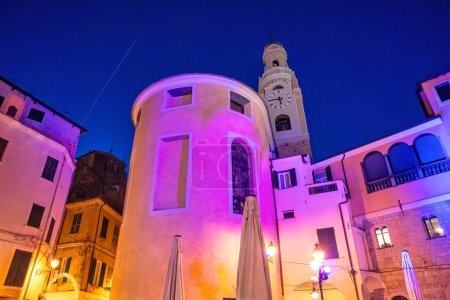 Photo for Sanremo, Italy. Insigne Basilica Collegiata Concattedrale di San Siro at night. - Royalty Free Image