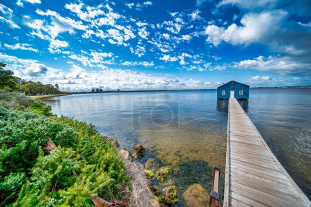 Photo for Blue Boat House in Perth along Swan River. - Royalty Free Image