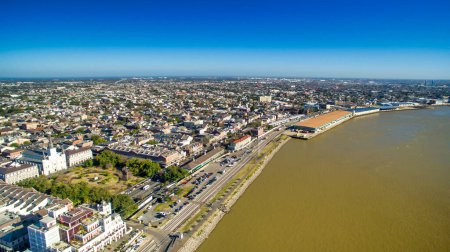 New Orleans, Louisiana - Aerial view of cityscape and Mississippi River.